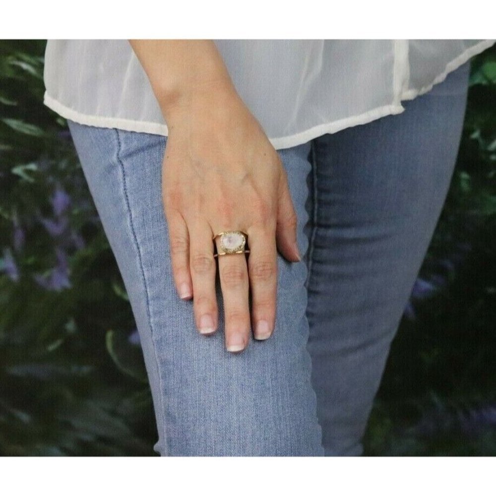 Gold over Sterling Silver Moonstone & Diamond Halo Ring Size 10 - Picture 4 of 9